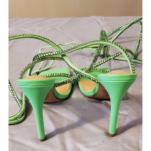 Steve Madden Uplift-R Green Rhinestone Strappy Square Stiletto Heel Sandal 8.5 - Picture 5 of 8